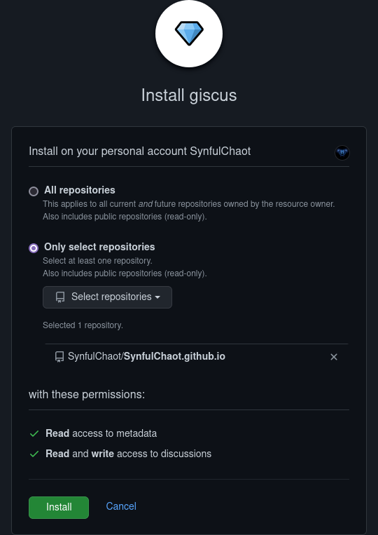 Installing Giscus (cont.)